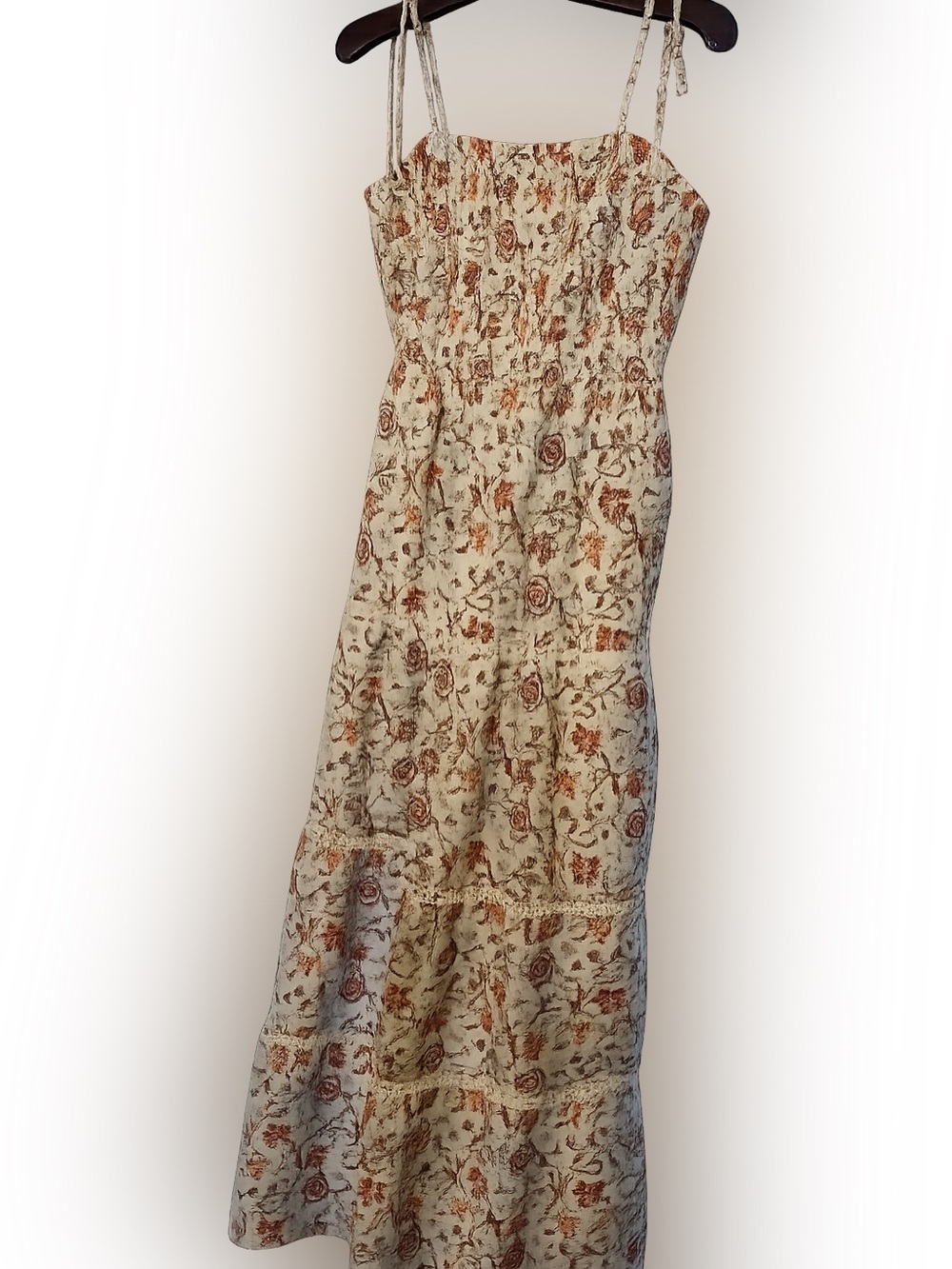 Roller Rabbit Cream Maxi Dress with Rust and Green Floral Print - Picture 1 of 4